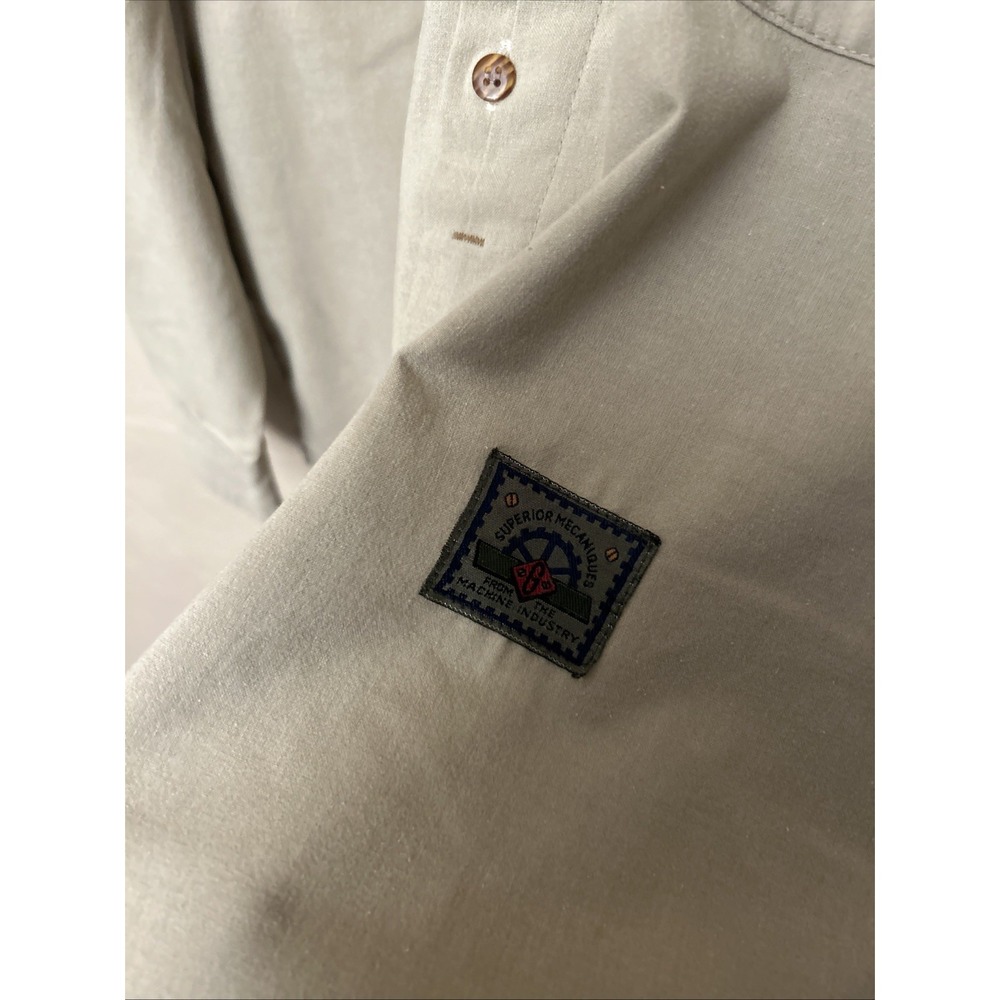 Superior Mechanques Men's Khaki Safari Shirt Medium Leather Pocket Detail - Picture 3 of 5